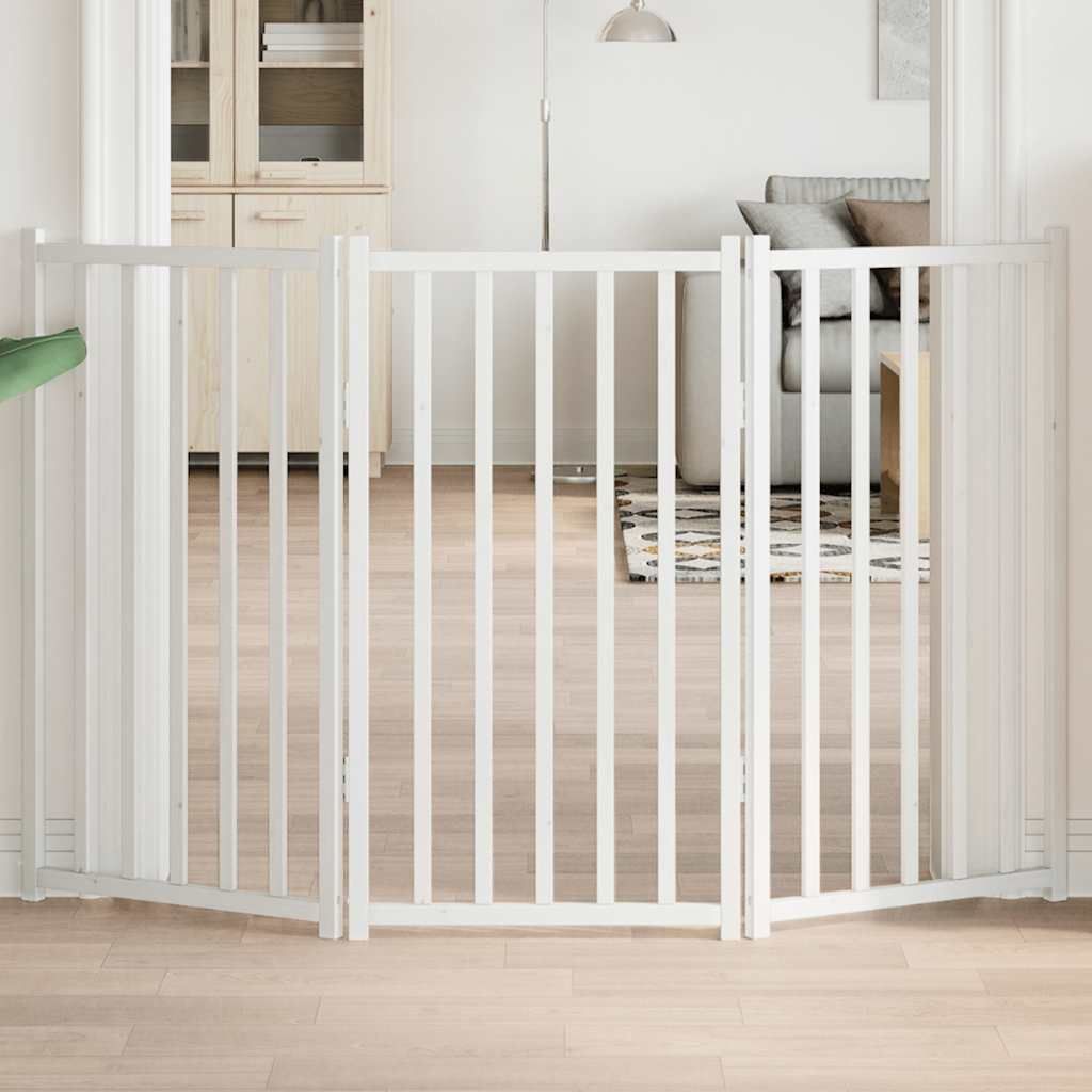 "im Angebot" 3-tlg. Hundetor Faltbar Weiß 150 cm Massivholz Tanne - Sonstiges Hundezubehör CC16070