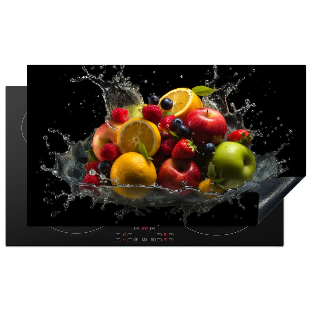 KitchenYeah Herdabdeckplatte Obst - Apfel - Orange - Rote Früchte - Wasser , 91x52cm, Küche Deko, Glaskeramikkochfeld Herdabdeckung, Abdeckplat...