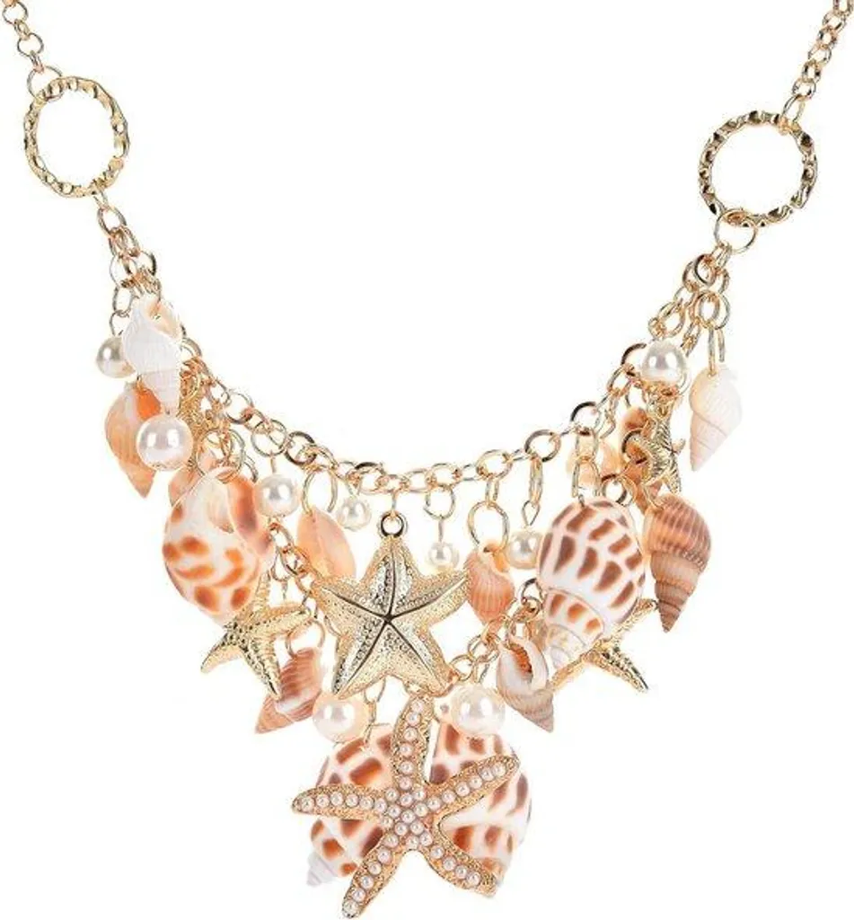 Parure Marine Bracelet Étoile et Coquillage en Acier Inoxydable Doré
