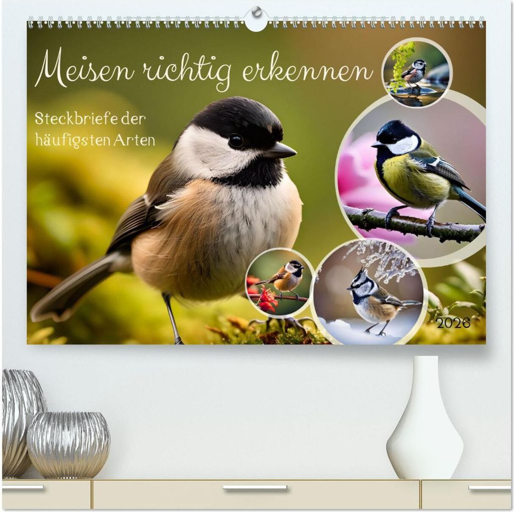 Meisen richtig erkennen (hochwertiger Premium Wandkalender 2026 DIN A2 quer), Kunstdruck in Hochglanz