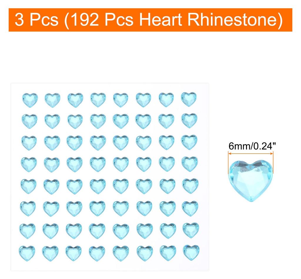 192 Stš¹ck Herz-Rhinestone 6mm Selbstklebende Strasssteine Schmuckaufkleber fš¹r Schmuckherstellung, Valentins-Make-up, DIY-Basteln, Blau