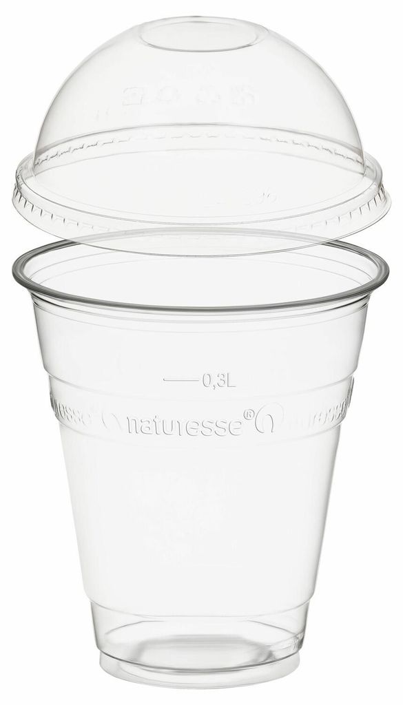 250x Trinkbecher 300ml mit Domdeckel ohne Loch aus PLA Produktbild 