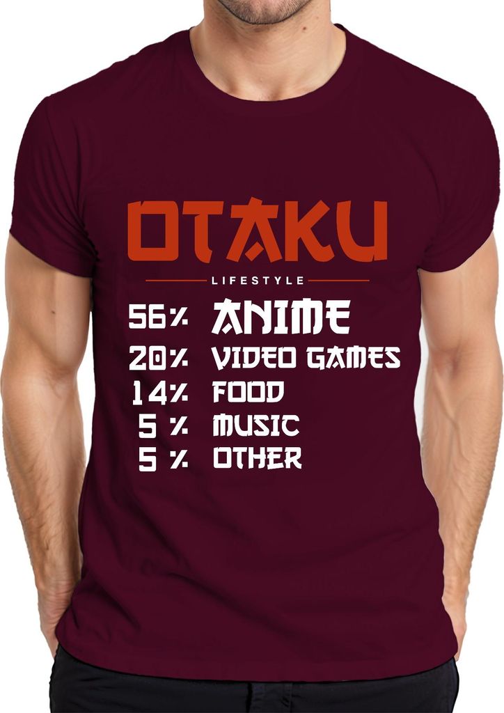 OTAKU LIFESTYLE 56% ANIME 20% VIDEO GAMES Manga Videospiele Japan Herren T-Shirt, Burgundy, 3XL