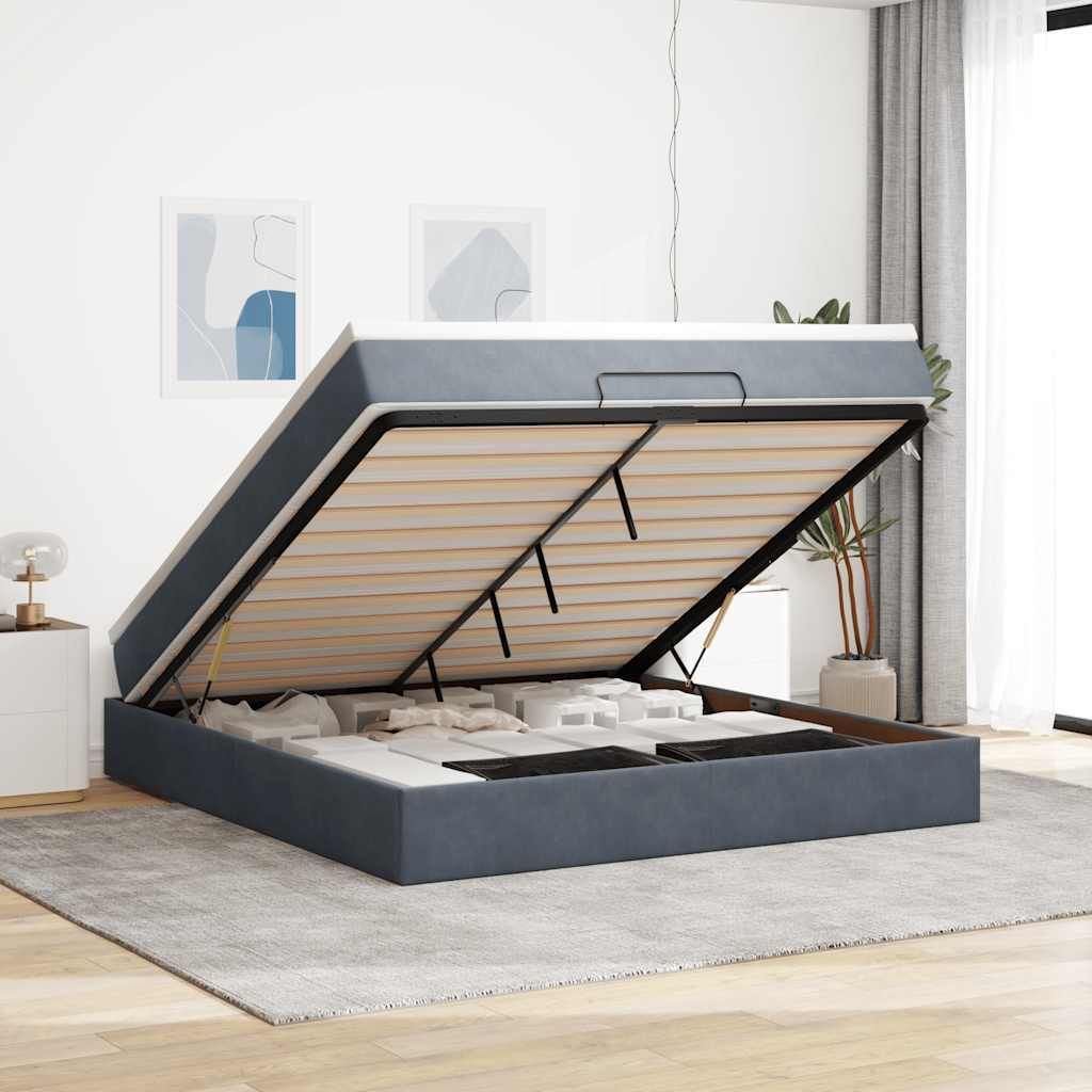 Möbel Ottoman-Bett mit Matratze Dunkelgrau 160x200 cm Samt - Klassische Betten 3311196