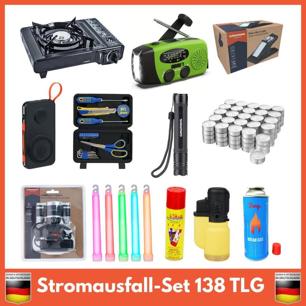 BLACKOUTPro Notfallausrüstung Stromausfall Set 138 Tlg Notfallrucksack Gefüllt Notlicht Notfalllampe Gas-kocher Outdoor Camping Kochen Krisenvors...