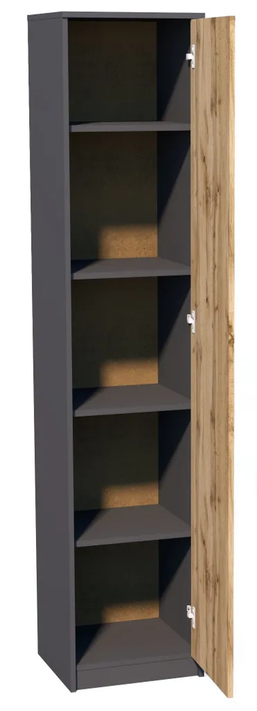 Bibliothèque de Salon MAREK en Bois Chêne Wotan et Anthracite Moderne
