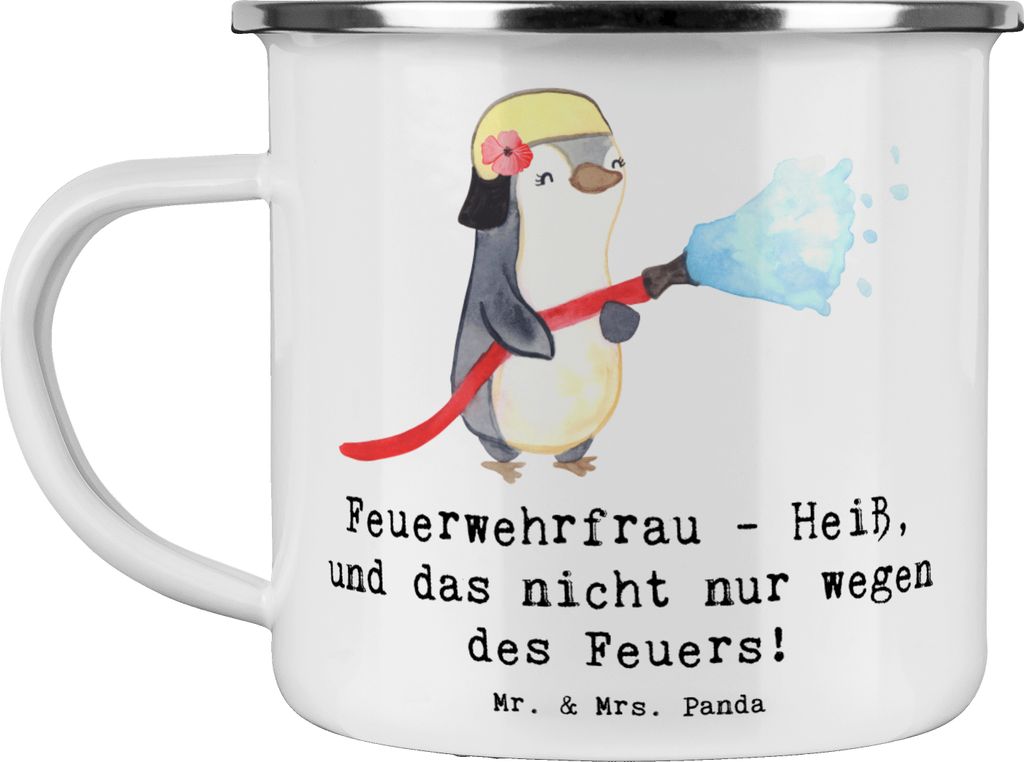 Mr. & Mrs. Panda Emaille Tasse Feuerwehrfrau Heiß - Weiß - Geschenk, Blechtasse, Anerkennung, Hingabe, Motivtasse, Kraft, becher, Berufsprodukte,...