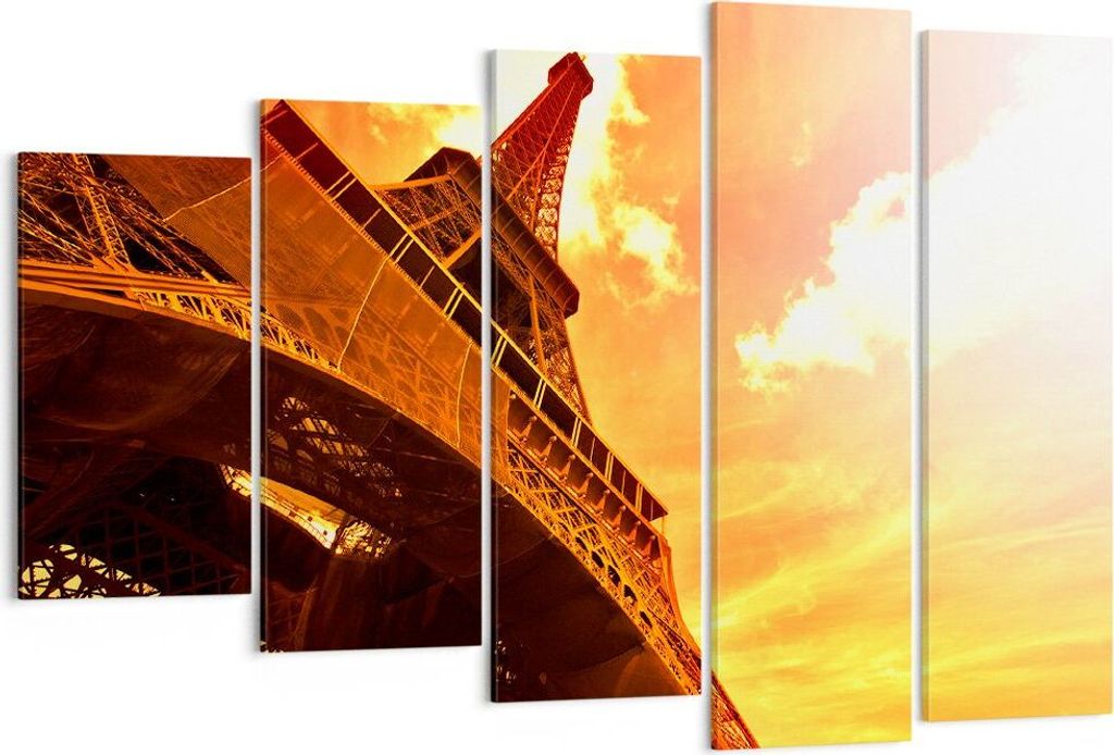 Bild auf Leinwand - Leinwandbild - Eiffelturm Paris Stadt Bau - 150x100cm - Wand Bild - Wanddeko - Leinwanddruck - Bilder - Kunstdruck - Wanddekora...
