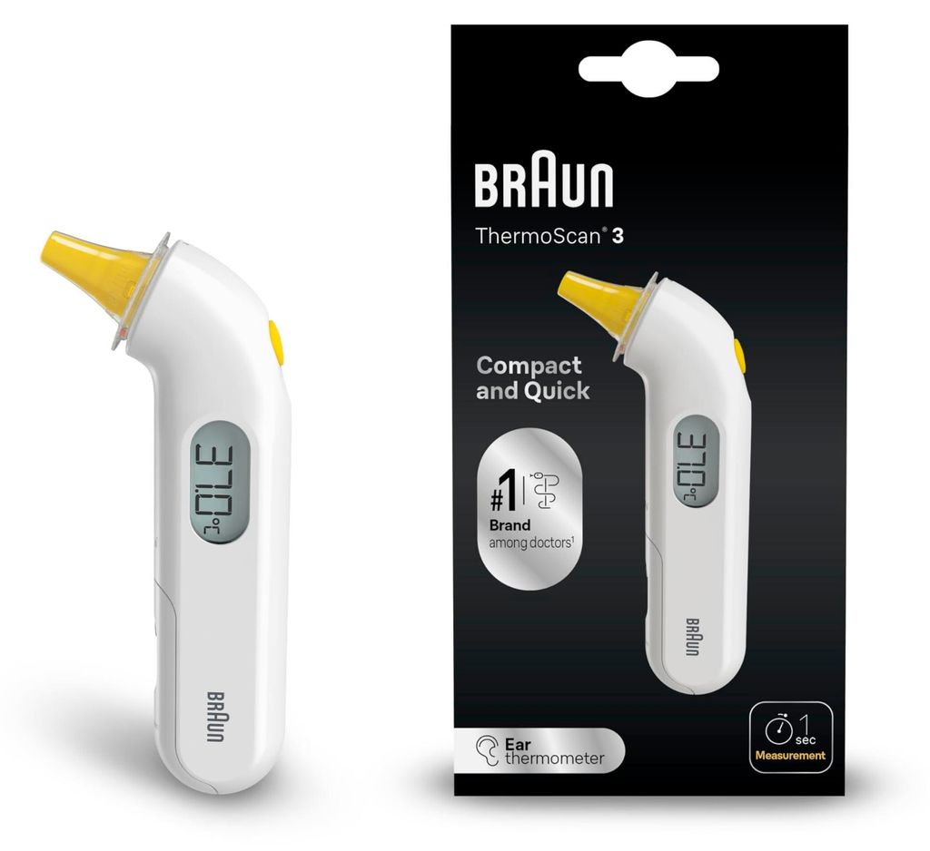 Braun ThermoScan 3, Kontakt, Weiß, Ohr, °C, °F, 34 - 42,2 Produktbild 