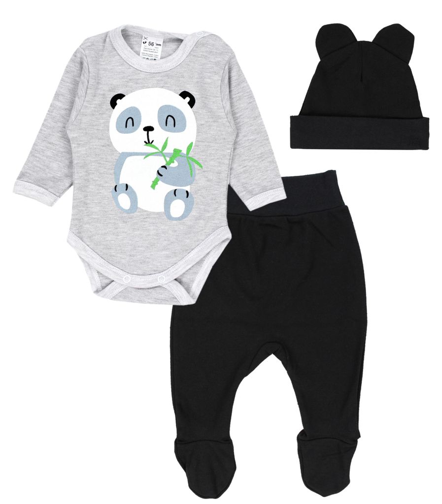 TupTam Baby Kleidung Set Body Strampelhose Mütze Bekleidungsset Jungen Mädchen, Farbe: Panda Grau / Schwarz, Größe: 68