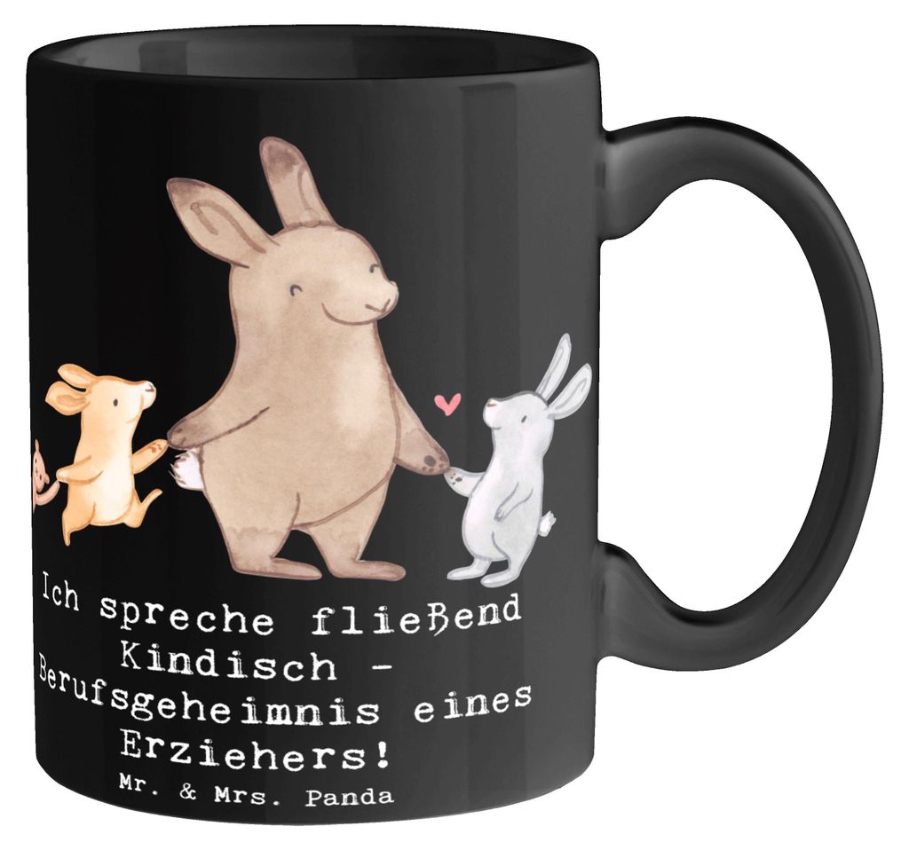 Mr. & Mrs. Panda Kaffeetasse Erzieher Kindisch - Schwarz - Geschenk, Trinkbecher, Tasse mit Spruch, kreative Geschenke, Teetasse, Berufe, Liebe, Bi...