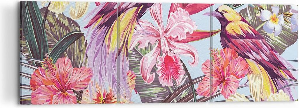 Bild auf Leinwand - Leinwandbild - Blume Vogel Sommer - 120x40cm - Wand Bild - Wanddeko - Leinwanddruck - Bilder - Kunstdruck - Wanddekoration - Le...