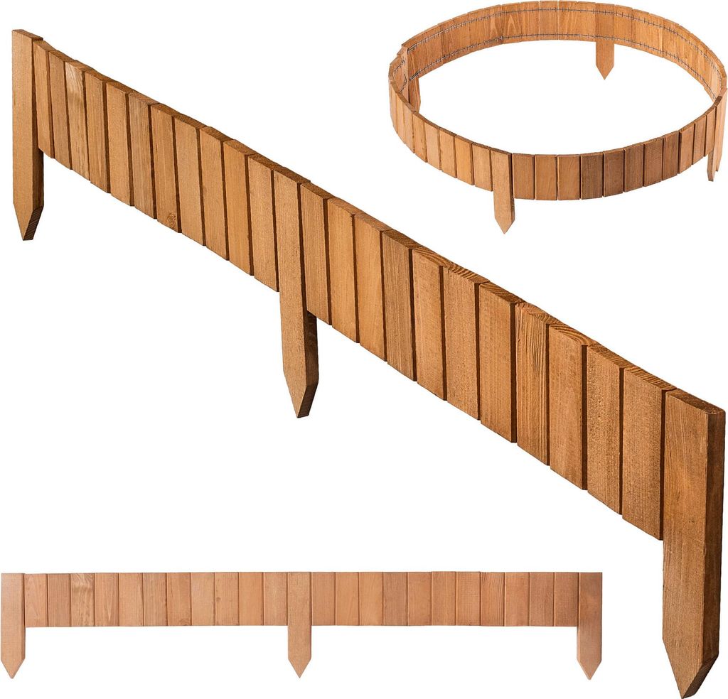 KADAX Rasenkante aus Holz, 114 x 10 cm, Beeteinfassung, Beetumrandung, Flexibler Holzzaun, Gartenzaun, Zaun für Garten, Beetbegrenzung Flexible, M...