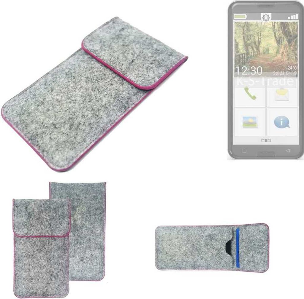 K-S-Trade Handy Schutz Hülle kompatibel mit Emporia Smart.3 Schutzhülle Handyhülle Filztasche Pouch Tasche Case Sleeve Filzhülle hellgrau pinker