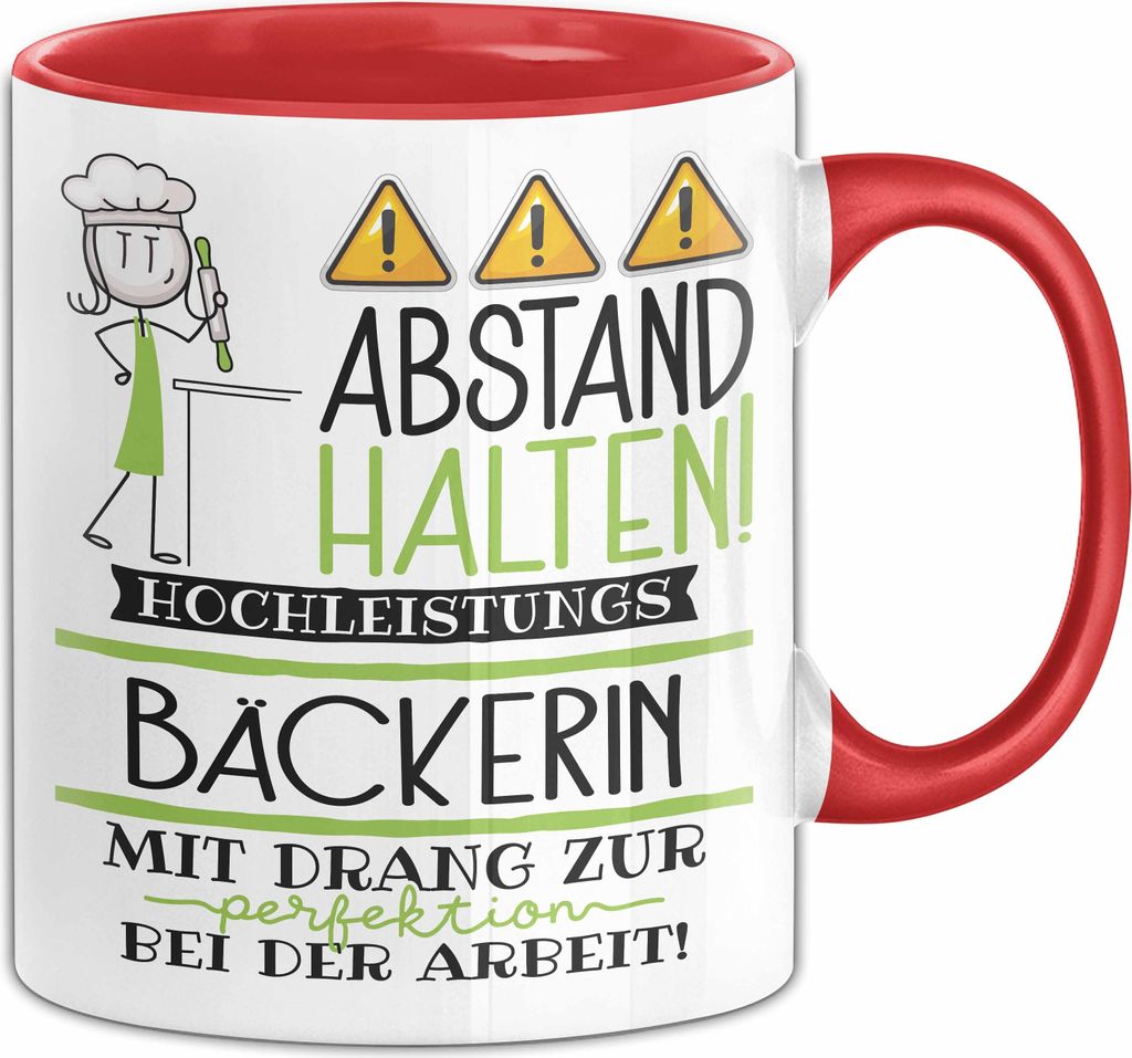 Bäckerin Tasse Geschenk Lustig Abstand Halten Hochleistungs-Bäckerin Mit Drang Zur Perfektion Bei Der Arbeit (Rot)