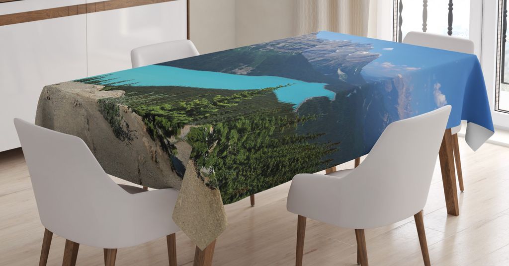 ABAKUHAUS Landschaft Tischdecke, Aerial Vista Peyto Lake, Pflegeleicht mit Modernster Druck Technologie Waschbar und Personalisiert, 140 x 200 cm, ...