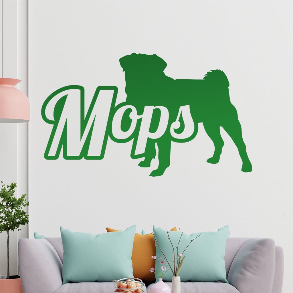 KIWISTAR Mops mit Name Schrift Silhouette Wandtattoo in 6 Größen - Wandaufkleber Wall Sticker - Dekoration, Küche, Wohnzimmer, Schlafzimmer, Bad...