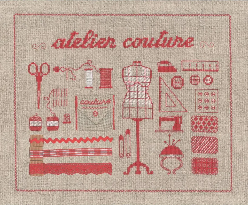 Kit à broder Atelier de couture 27x22cm Le Bonheur des Dames élégant