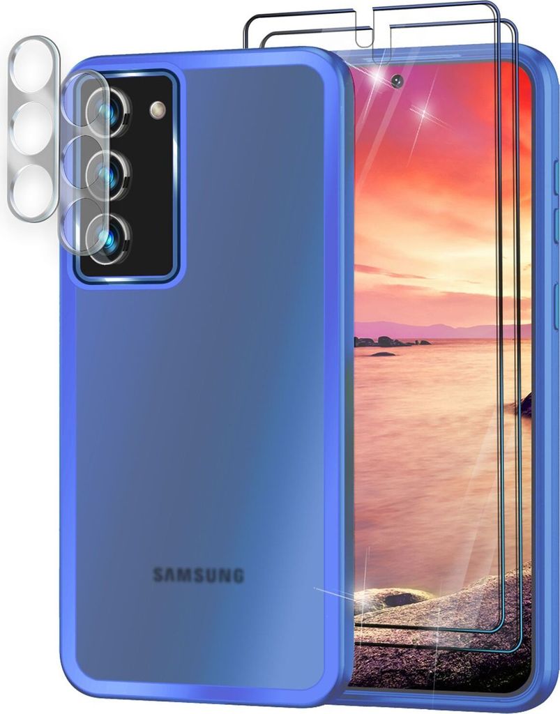 Hybrid Hülle Matt für Samsung Galaxy S23, 2x Display-/ Kameraschutz Hell-Blau