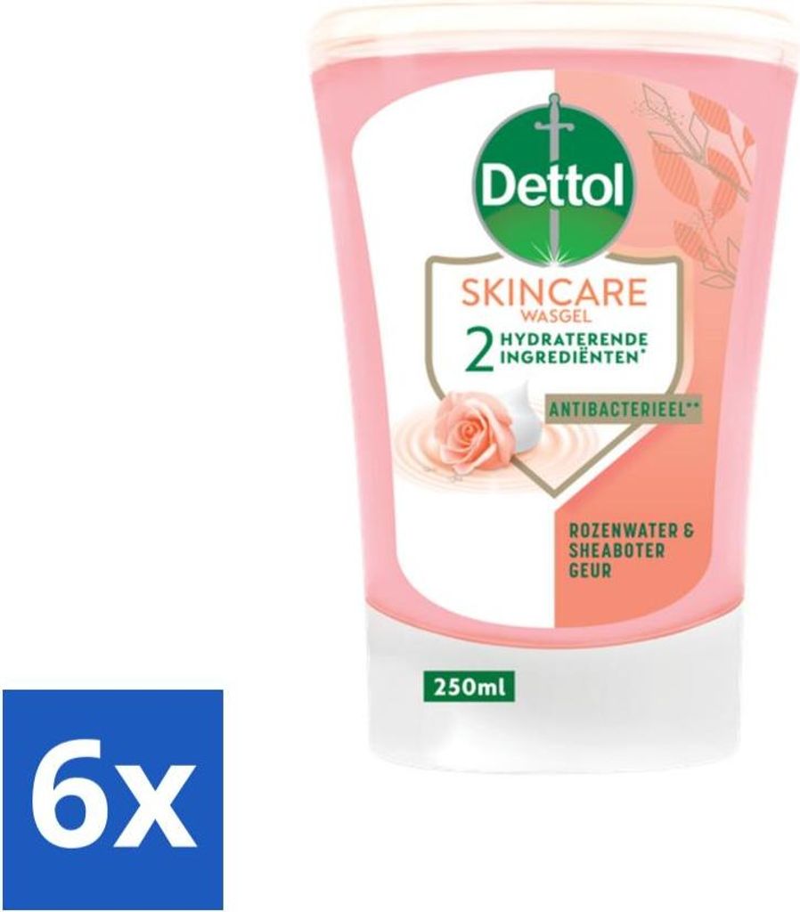Dettol - Waschgel Nachfüllpackung - Hautpflege - Rosenwasser & Sheabutter - 250 ml - Vorteilspack - 6 Stücke