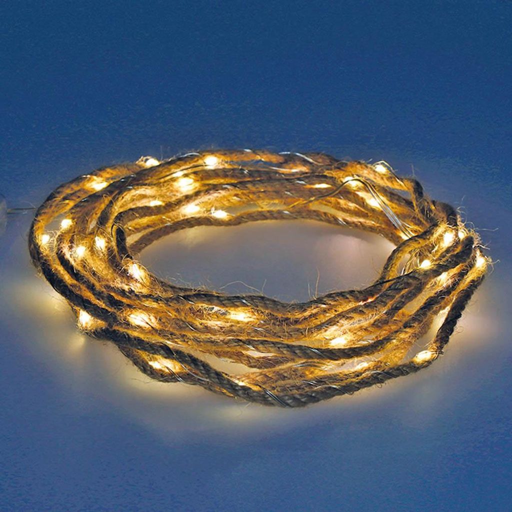 Jute touw lichtslingering met 50 LED-lampjes, op Productafbeelding 
