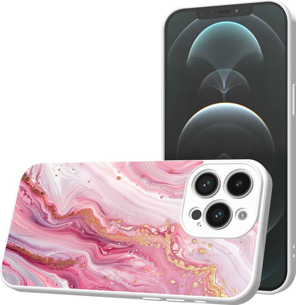 Smartphonica Handyhülle Geeignet für iPhone 12 Pro Max mit Pink Marble Druck - TPU Back Cover Case Pink Marble Design - Weiß