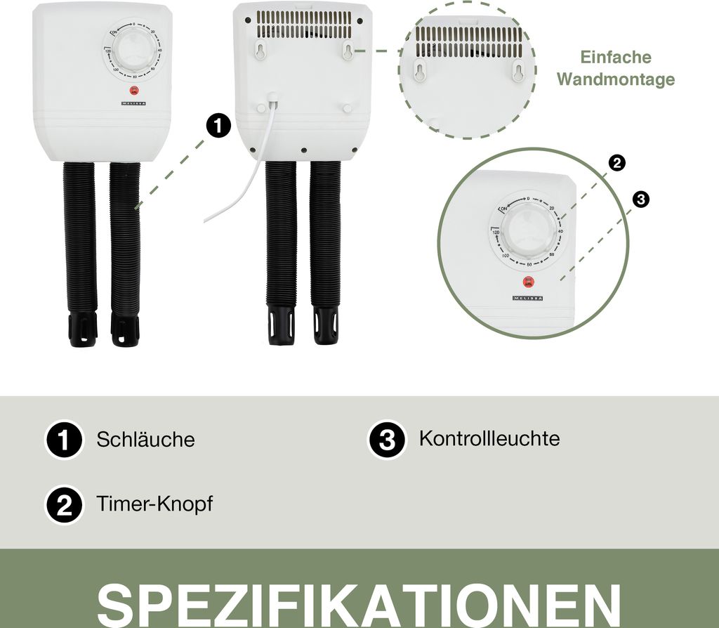 Melissa 16540009 - Schuhtrockner mit zwei Schläuchen, 250W Produktbild 7