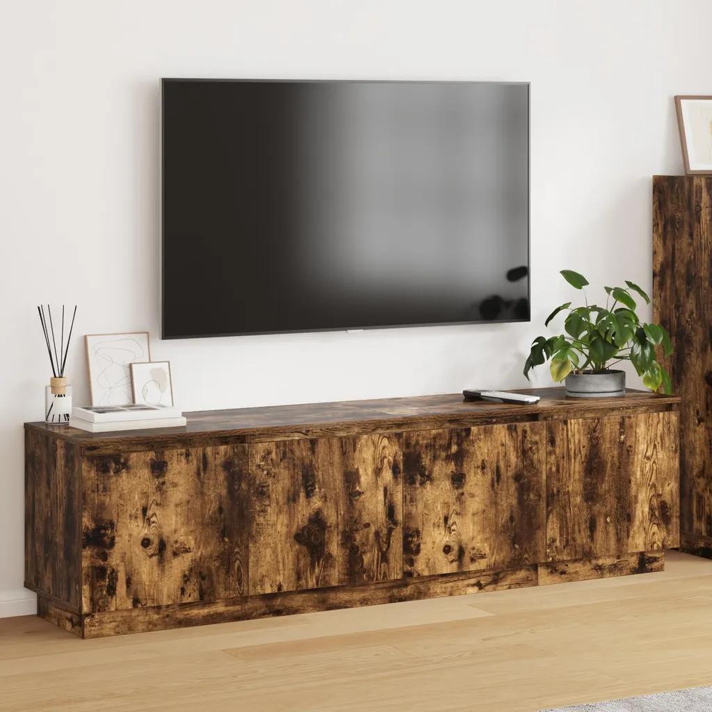 Meuble TV vidaXL Chêne fumé 180x38x49 cm en Bois composite de Qualité