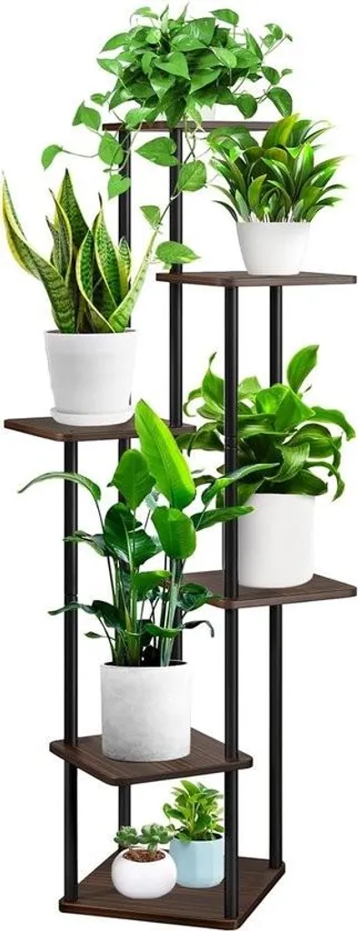 Support pour fleurs robuste en bois noir 6 étages pour intérieur-balcon