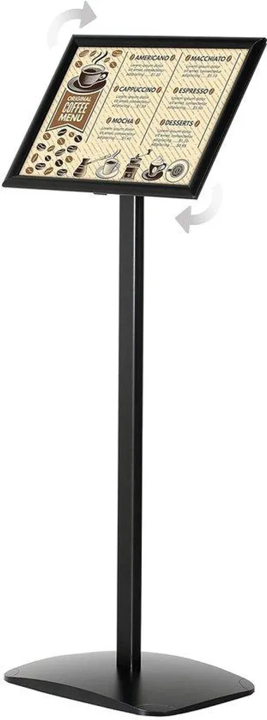 Présentoir de sol A4 noir en aluminium avec cadre clippant orientable