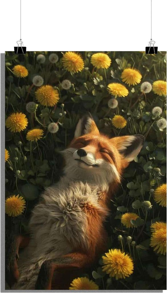 Fuchs Poster - Blumenfeld Poster - Tier Poster - Blumen Poster - 51x71cm - Perfekt zum Einrahmen