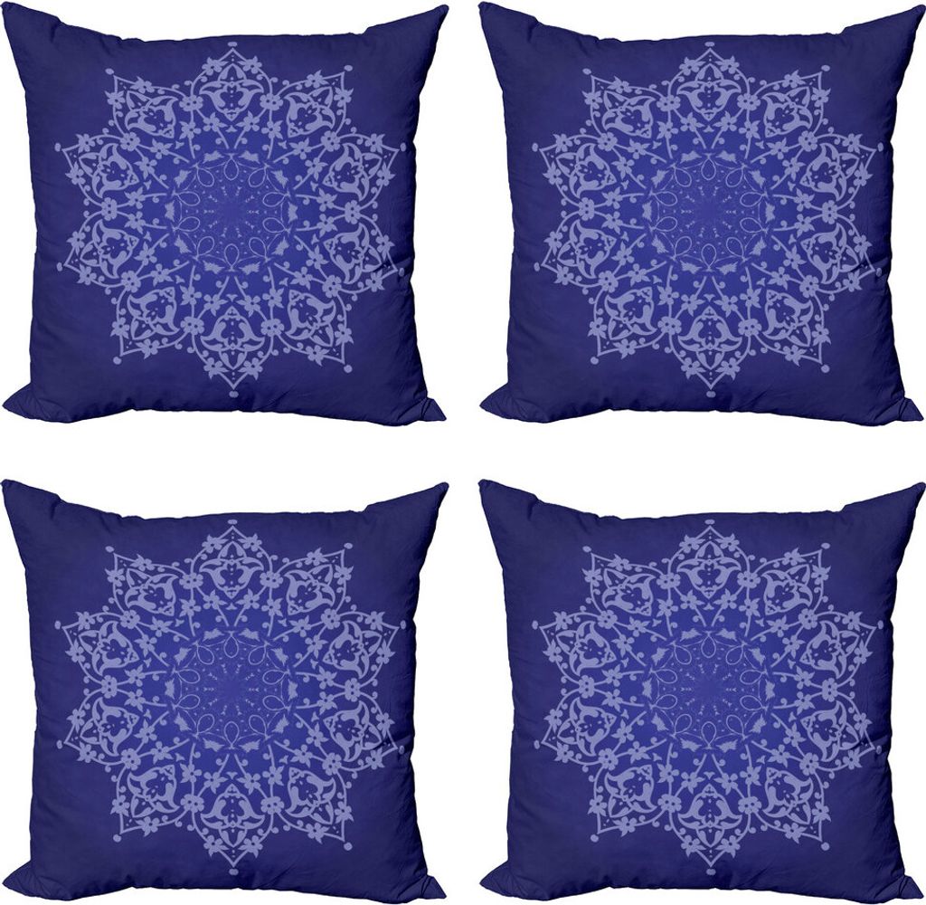 ABAKUHAUS lila Mandala Kissenbezug Set (4 Stück), Floral Art Lacework, Moderner Doppelseitiger Digitaldruck, 50 cm x 50 cm, Lavendel-Blau und Indigo