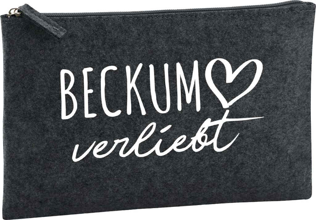 Huuraa Kulturbeutel Beckum verliebt 1 Liter Charcoal Filz Kosmetiktasche Geschenkidee