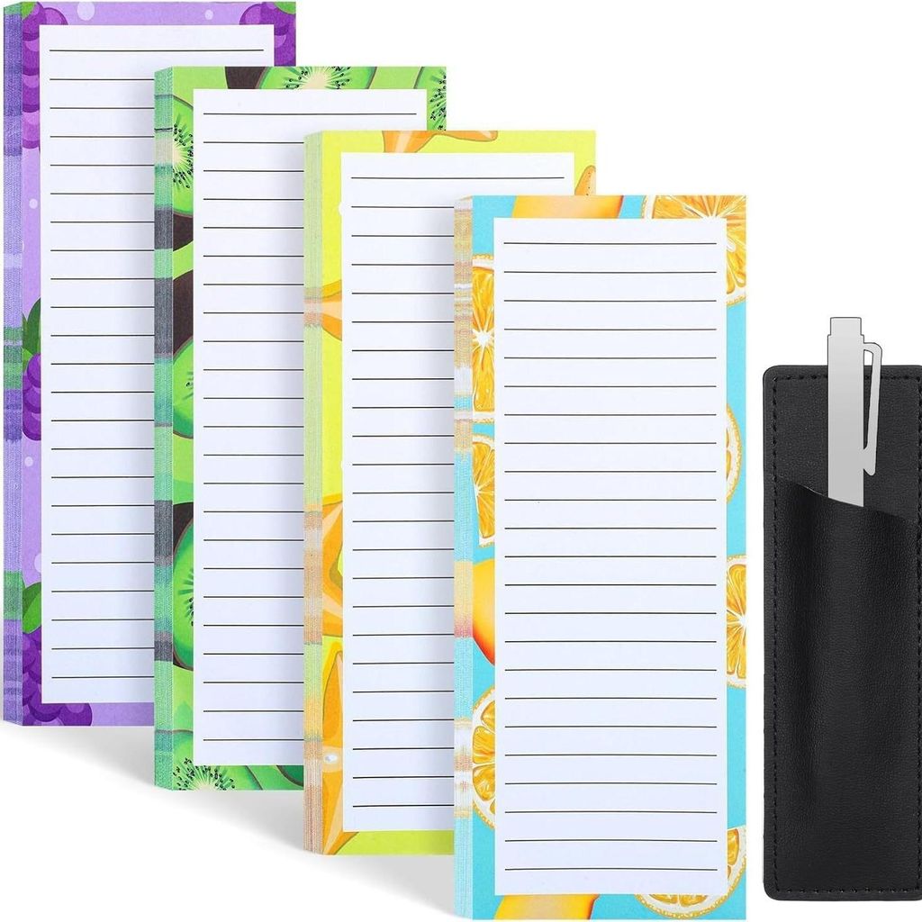 INF Fruchtmotive Kühlschrank-Magnetnotizblöcke 4er Set mit PolyurethanStifthülle Papier 20x9x0,5cm