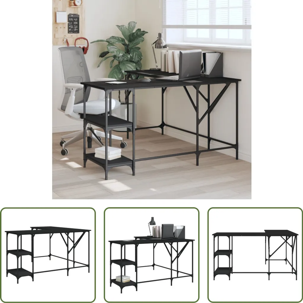 Scrivania Operativa Nera 139x139 cm - Ufficio Moderno Legno