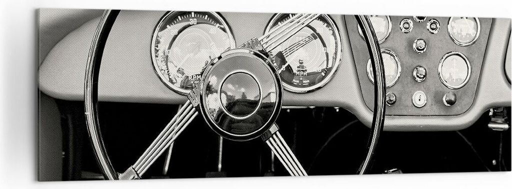 Bild auf Leinwand - Leinwandbild - Einteilig - Lenkrad Auto Vintage - 160x50cm - Wand Bild - Wanddeko - Wandbilder - Leinwanddruck - Bilder - Wandd...