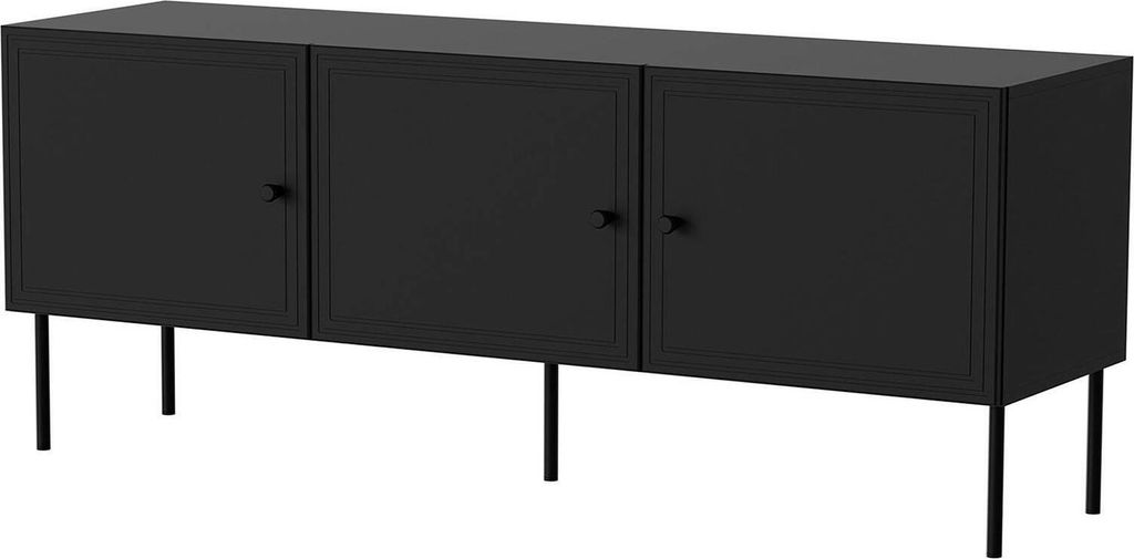 Dmora TV-Schrank Sarzana 151x40x60h cm Schwarz, 3 Regale, 6 Fächer