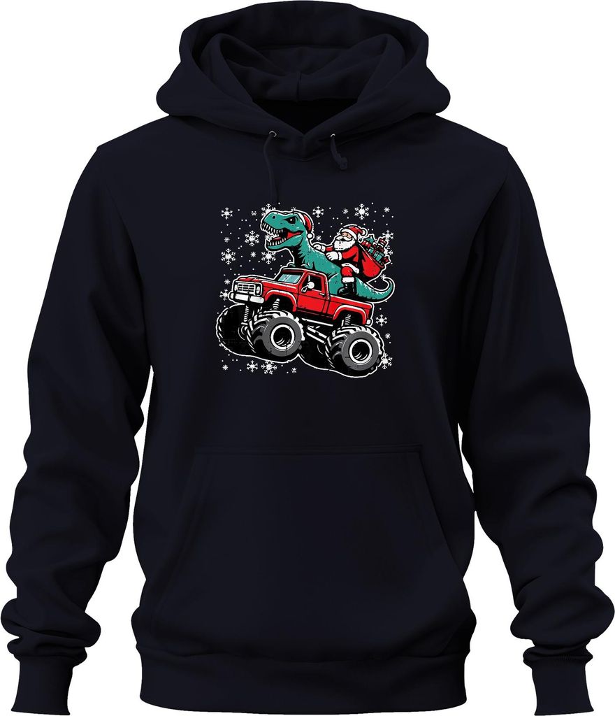 TRex Weihnachtsmann Monster Truck Schnee Geschenk Retro Uni Hoodie Kapuzenpullover, Navy, S