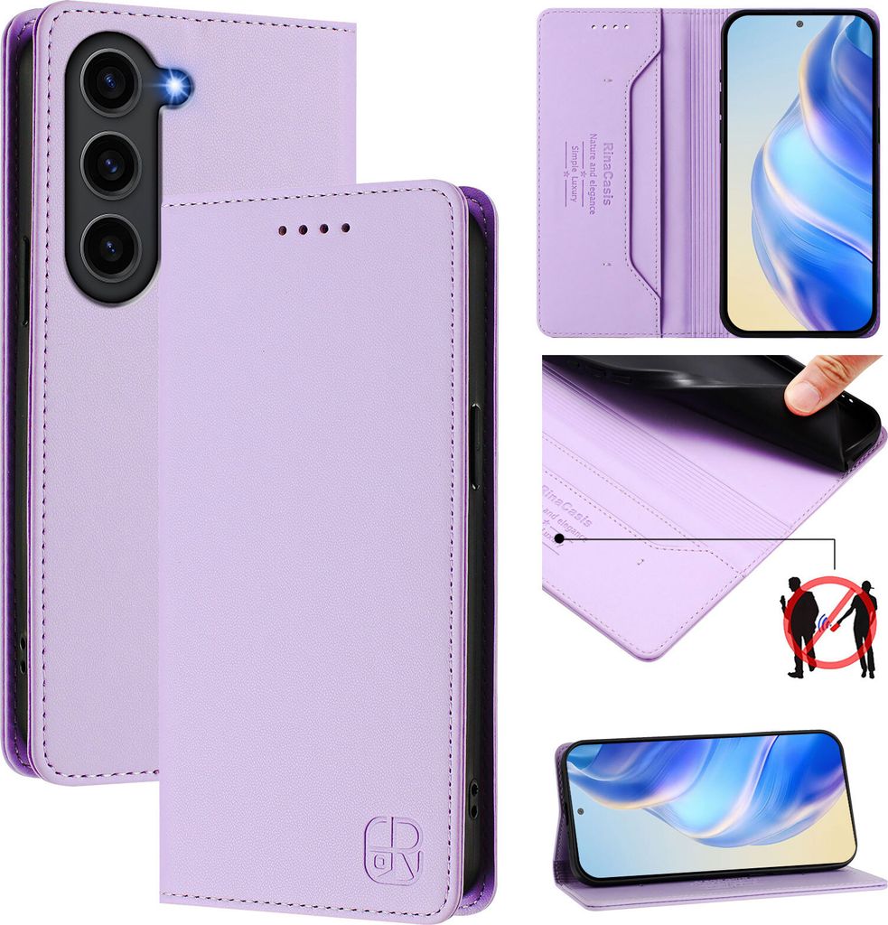 Lederhülle für Samsung Galaxy S23 FE Hülle Flip Brieftasche Kartenfächern Ständer Schutzhülle Violett
