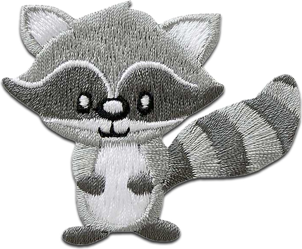 Waschbär Tier - Aufnäher, Bügelbild, Aufbügler, Applikationen, Patches, Flicken, Zum Aufbügeln, Größe: 4,8 x 5,8 cm