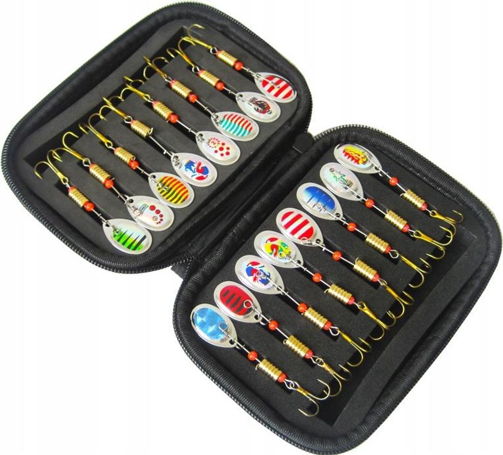 Set mit 16 Stück Löffelstück Hecht Zander Barsch 6cm 3g + Organizer