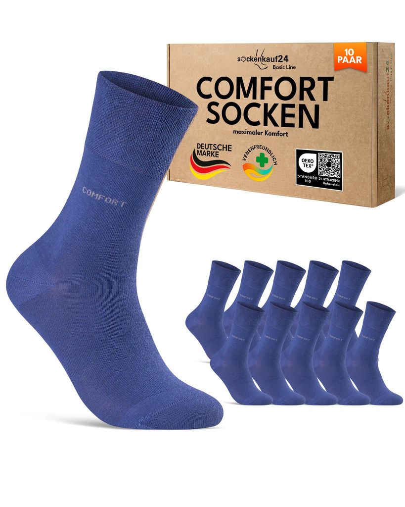 Comfort Socken ohne Gummibund Damen Herren - 70209T Navy 43-46 10 Paar