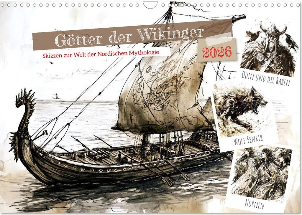 Götter der Wikinger - Skizzen zur Welt der Nordischen Mythologie (Wandkalender 2026 DIN A3 quer), CALVENDO Monatskalender