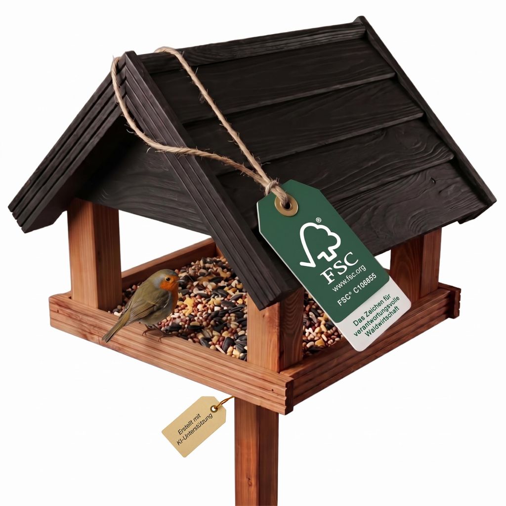 FALINKO Premium Vogelfutterhaus mit Ständer aus Holz – - & Produktbild 