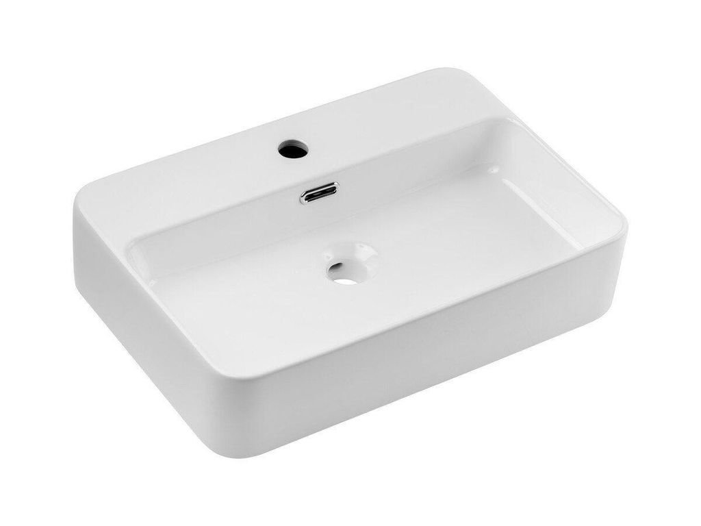 Aufsatzwaschbecken - Waschbecken 55 cm Rechteckiges Waschbecken für Badezimmer, TRUST 2 BM292 - Weiß/Hochglanz