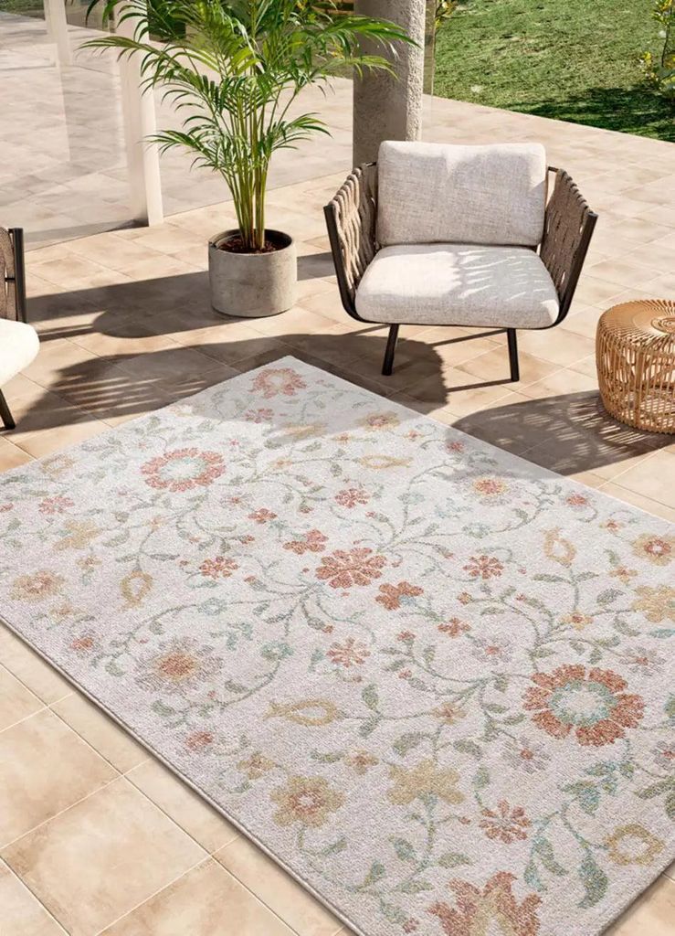 ATTICGO In- & Outdoor-Teppich SAMARA Blumenmotive in Beige / Mehrfarbig, 80x150 cm