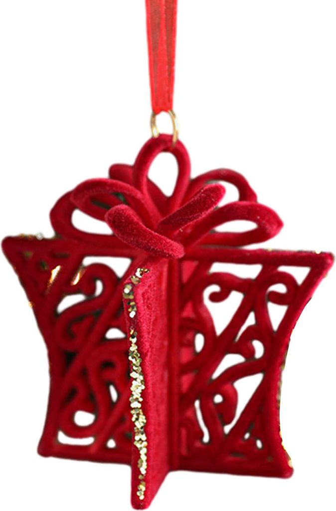 Weihnachtsschmuck, roter, beflockter Glockenkranz, Schneefall-Elchanhänger, verschneite Winterdeko zum Aufhängen am Baum