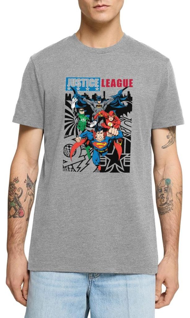 Spreadshirt DC Comics Justice League Comic Cover Männer Premium T-Shirt, XS, Grau meliert