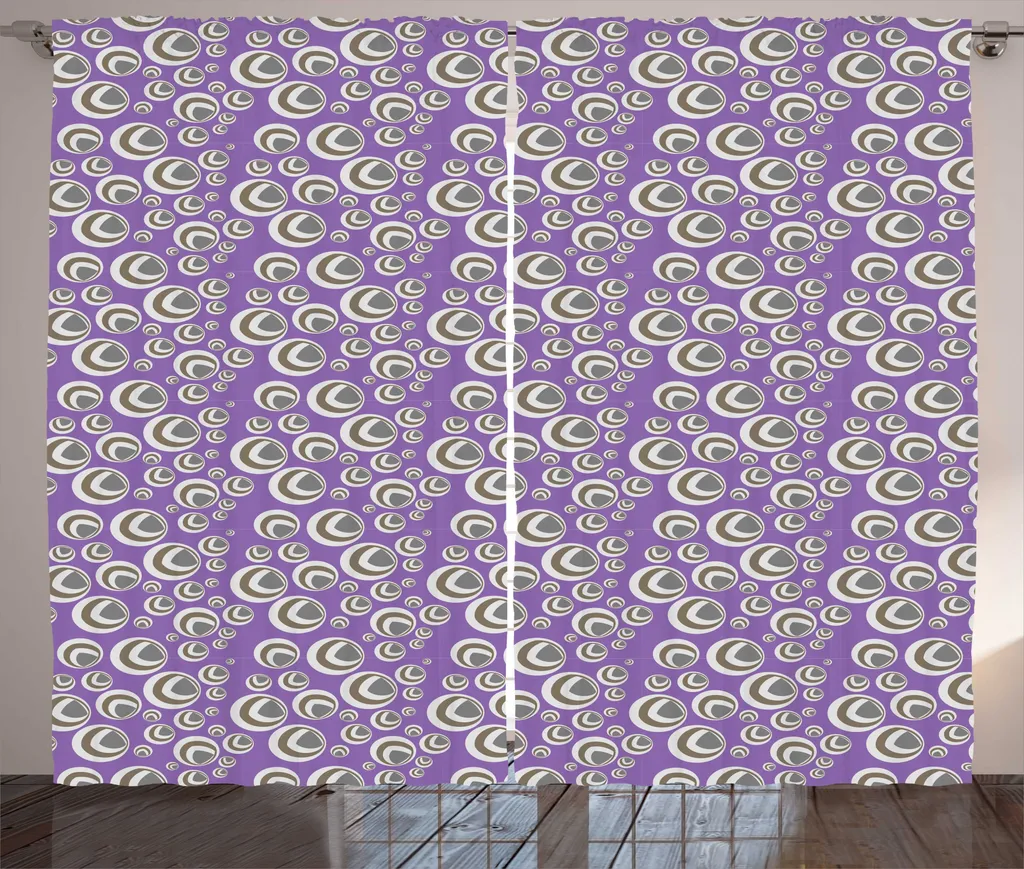 Grand Rideau Motif Abstrait 280x225cm, Style Rétro Violet et Gris