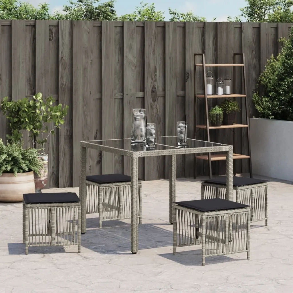 Sgabelli da Esterno in Polyrattan Grigio SYFAX™ - Set 4 Pezzi con Cuscini - 3